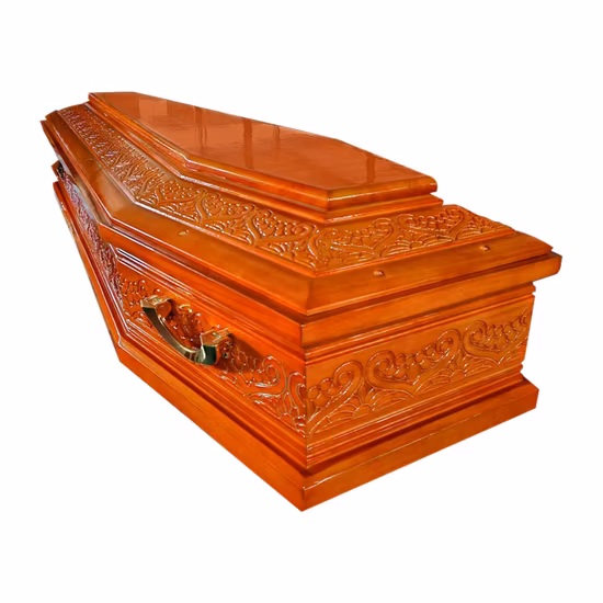 Mexiko Golden Cheap Box Casket Interior Trolley Absenkvorrichtung Recycelbar Moderne Füße Eiche Luxus Human Metal Vault Herren-Holzsärge und -Särge für Erwachsene
